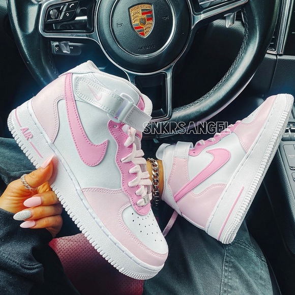 Nike custom air force 1 mid barbie pink baby pink sneakers
